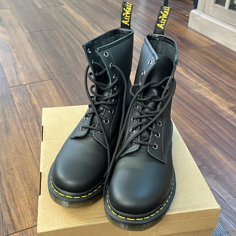 Dr. Martens Black Boots with Yellow Stitching